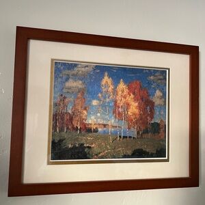 Framed print artwork falling leaves